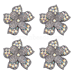 4Pcs Rhinestone Appliques, Sew on Patches, Costume Accessories, Flower, Crystal AB, 65x65x10mm(PATC-FG0001-04A)
