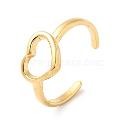 Ion Plating(IP) 304 Stainless Steel Heart Open Cuff Ring for Women, Golden, US Size 9(18.9mm)(RJEW-I085-09G)