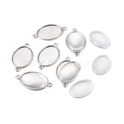 DIY Link Making, with Tibetan Style Alloy Cabochon Connector Settings and Glass Cabochons, Oval, Antique Silver, 36x20.5x1.5mm, Hole: 2mm(DIY-X0292-12AS)