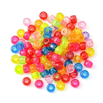 Plastic Beads, with Glitter Powder, Rondelle, Mixed Color, 9x6mm, Hole: 3.5mm