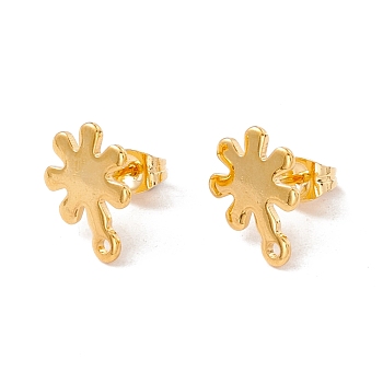 201 Stainless Steel Stud Earring Findings, with Ear Nuts and 304 Stainless Steel Pins, with Horizontal Loops, Flower, Real 24K Gold Plated, 13x10mm, Hole: 1.2mm, Pin: 0.7mm