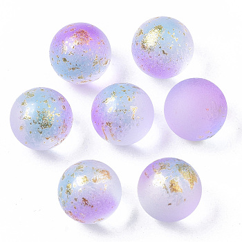 Transparent Spray Painted Frosted Glass Beads, with Golden Foil, No Hole/Undrilled, Round, Lilac, 10mm