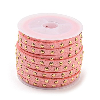 Faux Suede Cord, with Golden Tone Alloy Rivet, For Punk Rock Jewelry Making, Pink, 5x2.5mm, about 5.46 yards(5m)/roll