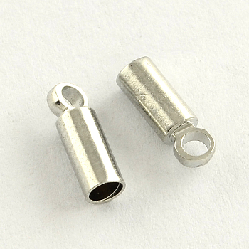 Brass Cord Ends, End Caps, Cadmium Free & Lead Free, Column, Platinum, 9x4mm, Hole: 1.5mm, 3.5mm inner diameter