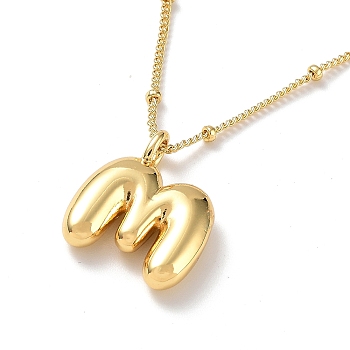 Initial Letter Brass Pendant Necklaces, Real 18K Gold Plated, Letter M, 17.52 inch(445mm), Letter: 19.5x16.5mm.