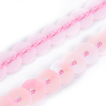 Plastic Paillette/Sequins Chain Rolls, Pink, 6x0.8mm, about 5yards/card