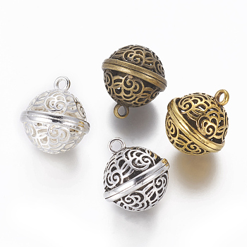 Tibetan Style Alloy Pendants, Hollow, Bell Shape, Mixed Color, 19.5x17.5mm, Hole: 2.5mm