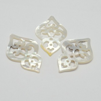 Natural Mother of Pearl Shell Pendants, Flower, White, 38.5x24x2mm, Hole: 4x1.5mm