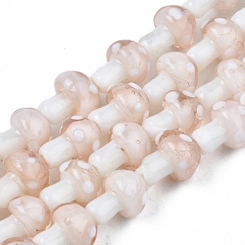Mushroom Handmade Lampwork Beads Strands, Misty Rose, 12.5~14x10~11mm, Hole: 1.2~1.5mm, about 24~25pcs/strand, 12.20 inch~12.99 inch(31cm~33cm)