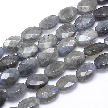 Natural Labradorite Beads Strands, Faceted, Oval, 12x8x4.5mm, Hole: 1mm, about 33pcs/strand, 14.9 inch(38cm)
