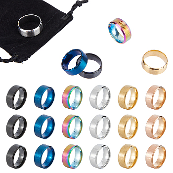 18Pcs 6 Colors Titanium Steel Wide Band Finger Rings for Women Men, Plain Band Rings, Mixed Color, 8mm, Inner Diameter: US Size 7(17~17.3mm), 3pcs/colors