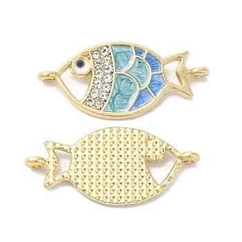 Alloy Enamel Links Connectors, with Crystal Rhinestone, Golden, Fish, Blue, 13.5x29.5x1.5mm, Hole: 1.5mm