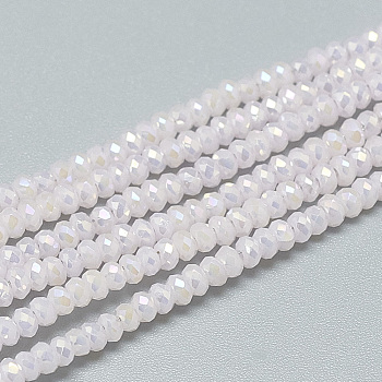 Electroplate Glass Beads Strands, Imitation Jade Glass, Faceted, Rondelle, Misty Rose, 2.5x1.5mm, Hole: 0.8mm, about 160~165pcs/strand, 13.78 inch~14.17 inch(35~36cm)