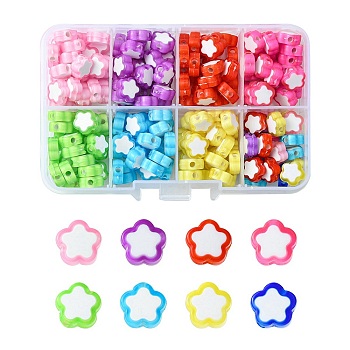 200Pcs 8 Colors Transparent Flower Acrylic Beads, Bead in Bead, Mixed Color, 10x10x4mm, Hole: 2mm, 25pcs/color