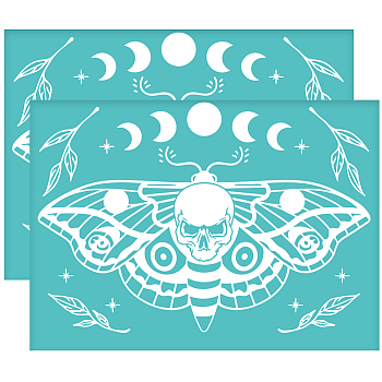 Self-Adhesive Silk Screen Printing Stencil, for Painting on Wood, DIY Decoration T-Shirt Fabric, Turquoise, Moon Phase Pattern, 195x140mm