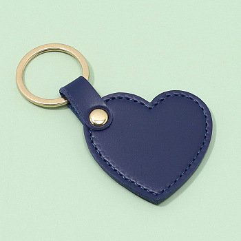 PU Imitation Leather Keychains, with Zinc Alloy Finding, Heart, Prussian Blue, Heart: 5.1x5.3cm