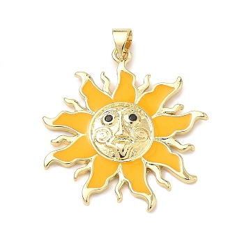 Brass Micro Pave Cubic Zirconia Pendants, Sun Charms, with Enamel, Long-Lasting Plated, Rack Plating, Lead Free & Cadmium Free, Real 18K Gold Plated, 31x30x3mm, Hole: 4x3mm