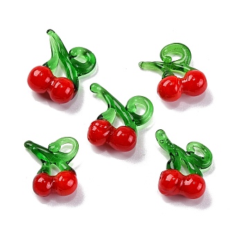 Fruit Food Glass Pendant, Cherry, 19x16x8mm, Hole: 3.5mm