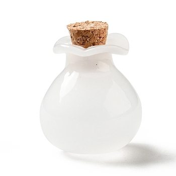 Lucky Bag Shape Glass Cork Bottles Ornament, Glass Empty Wishing Bottles, DIY Vials for Pendant Decorations, White, 2.5cm