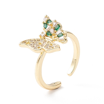Green Cubic Zirconia Butterfly Cuff Ring, Exquisite Brass Open Ring for Women, Golden, US Size 6 1/2(16.9mm)