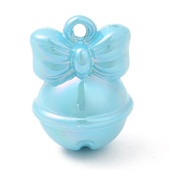 Creamy Color Acrylic Pendants, Bow bell, Pale Turquoise, 24x17mm, Hole: 2mm