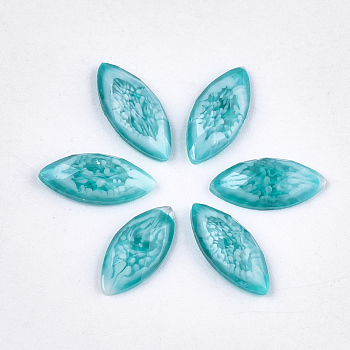 Epoxy Resin Cabochons, Faceted, Horse Eye, Light Sea Green, 14.5~15x6.5~7x3mm