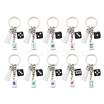 10Pcs Resin & Faux Suede Tassel Keychains, Mahjong, with Iron Rings, Mixed Color, 75mm(KEYC-DR00024)