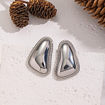 304 Stainless Steel Nuggets Stud Earrings, Platinum, 37x23.6mm(ZD9316-2)