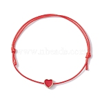 10Pcs Alloy Enamel Heart Braided Bead Bracelets Set, Waxed Polyester Cords Adjustable Stackable Bracelets, Red, Inner Diameter: 3-3/8 inch(8.5cm)(BJEW-JB09740-01A)