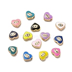 Alloy Enamel Beads, Heart with Horse Eye, Golden, Mixed Color, 9x10x4mm, Hole: 1.6mm(PALLOY-F290-01G)