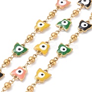 Ion Plating(IP) Enamel Butterfly with Evil Eye Link Chains, with Gold Plated 304 Stainless Steel Findings, Unwelded, with Spool, Colorful, 10x8.5x2mm, 8.5x4x3.5mm(CHS-G020-01G-01)