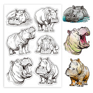 Custom Summer Theme PVC Plastic Clear Stamps, for DIY Scrapbooking, Photo Album Decorative, Cards Making, Hippo, 160x110mm(DIY-WH0631-0027)