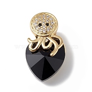 Real 18K Gold Plated Rack Plating Brass Micro Pave Cubic Zirconia Pendants, with Glass, Long-Lasting Plated, Cadmium Free & Lead Free, Octopus & Heart, Black, 20x11.5x10mm, Hole: 4x4mm(KK-C015-25G-01)