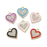 Alloy Enamel Pendants, with Crystal Rhinestone, Heart, Mixed Color, Golden, 15x13.5x2mm, Hole: 1.8mm(ENAM-A139-14G)