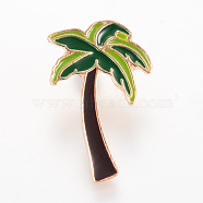 Alloy Enamel Brooches, Enamel Pin, with Brass Finding, Coconut Tree, Light Gold, Coconut Brown, 29.5x19mm, Pin: 1.2mm(JEWB-Q026-50KC)