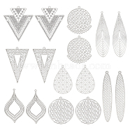 32Pcs 8 Styles Brass Filigree Pendants, Long-Lasting Plated, Mixed Shapes, Platinum, 32~61x11~32.5x0.3~0.4mm, Hole: 1~1.6mm, 4pcs/style(KKC-UN0001-04)