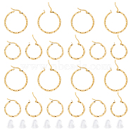 201 Stainless Steel Hoop Earrings, with 304 Stainless Steel Pins and Plastic Ear Nuts, Twisted Ring Shape, Golden, 34.5x2.5mm & 25x2.5mm, Pin: 1x0.7mm, 20pairs/box(EJEW-UN0001-31)