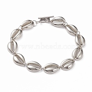 Plating ABS Plastic Anklets, with 304 Stainless Steel Toggle Clasps, Cowrie Shell Shape, Platinum & Stainless Steel Color, 9-1/8 inch(23.2cm)(AJEW-AN00374)