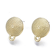 Surface Asperities Alloy Stud Earring Findings, with Loop and Steel Pin, Half Round with Plastic Protective Sleeve, Light Gold, 15x12mm, Hole: 1.5mm, Pin: 0.7mm(PALLOY-T064-56LG-RS)