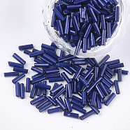 Glass Bugle Beads, Round Hole, Opaque Colours, Midnight Blue, 6~7x1.5~2mm, Hole: 0.8mm, about 10000pcs/bag(SEED-S029-01A-05)