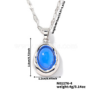 Elegant Oval Brass Pendant Necklaces, with Dapped Chain for Women, Blue, 15.75 inch(40cm)(SC8993-4)