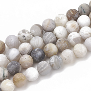 Natural Bamboo Leaf Agate Beads Strands, Frosted, Round, 4mm, Hole: 1mm, about 96pcs/strand, 15.5 inch(G-T106-026)