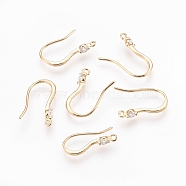 Brass Cubic Zirconia Earring Hooks, with Horizontal Loop, Nickel Free, Real 18K Gold Plated, 16x11x1.5mm, Hole: 1mm, Pin: 0.8mm(X-KK-S336-43G)