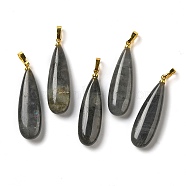 Natural Labradorite Pendants, Teardrop Charms with Rack Plating Golden Tone Brass Snap on Bails, 34~34.5x10~10.5x6~6.5mm, Hole: 6.5x3mm(G-Q192-07G-06)