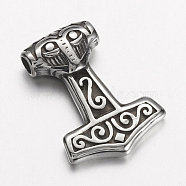 304 Stainless Steel Pendants, Thor's Hammer, Antique Silver, 29.5x21x7mm, Hole: 3.5mm(STAS-E133-094AS)