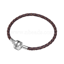 TINYSAND Rhodium Plated 925 Sterling Silver Braided Leather Bracelet Making, with Platinum Plated European Clasp, Brown, 190mm(TS-B-129-19)