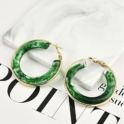 304 Stainless Steel Hoop Earrings For Women, Ring, with Resin, Green, 42mm(EJEW-B113-02G-01)