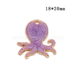 Alloy Enamel Pendants, Octopus Shape, Cadmium Free & Lead Free, Light Gold, Purple, 20x18mm, Hole: 1.5mm(ENAM-TAC0001-37LG-03)