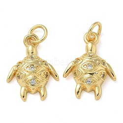 Rack Plating Brass Micro Pave Cubic Zirconia Pendants, Long-Lasting Plated, Lead Free & Cadmium Free, Real 18K Gold Plated Charms, with Jump Ring, Tortoise, 16x12x4mm, Hole: 3mm(KK-K392-20B-G)