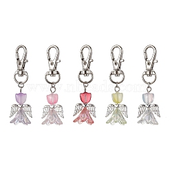 Angel Glass Pendant Decorations, with Alloy Swivel Lobster Claw Clasps, Mixed Color, 63mm(HJEW-JM01627)